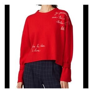 Cinq à Sept | Women's Josephine Embroidered Cropped Pullover Sweater Red Sz M